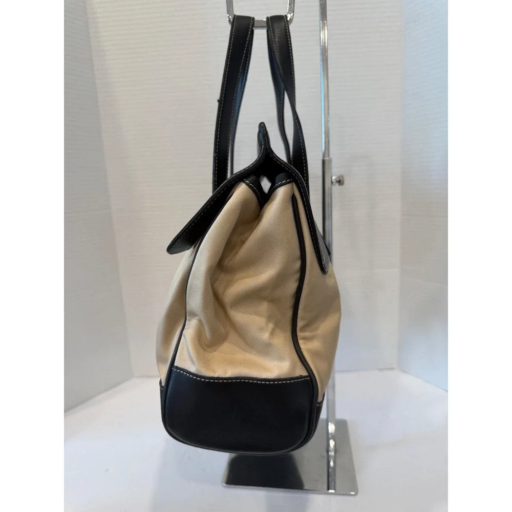 Vintage Coach Hampton Beige Fabric/Black Leather Trim Tote Bag Purse 7705 - Picture 2 of 9